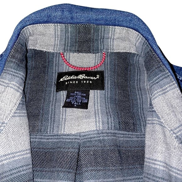 Eddie Bauer Shacket Vintage Jacket Mens Denim Size Large Tall Flannel Lining - Picture 10 of 11
